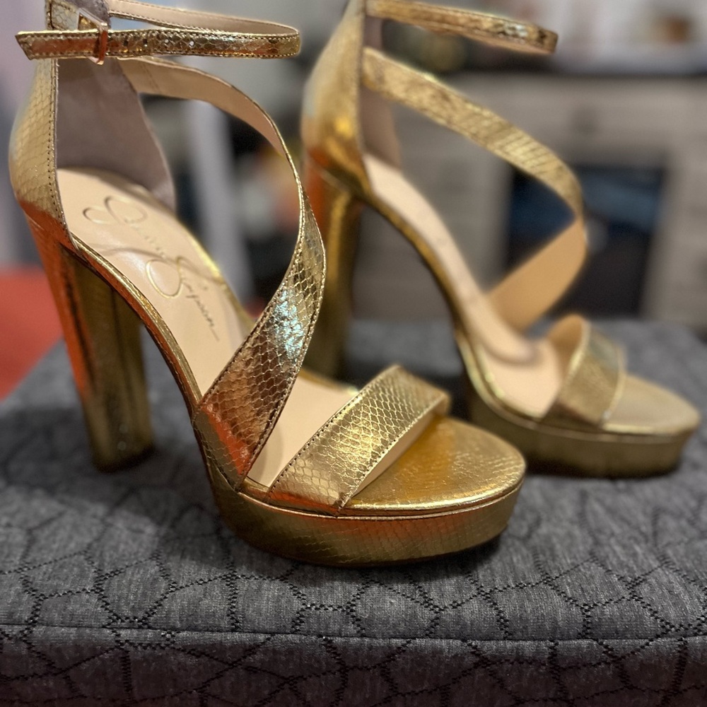 Jessica Simpson Python Gold Platform Heels